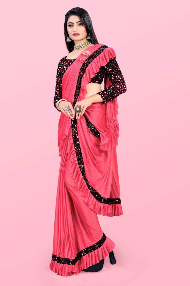Lycra Blend Solid Saree for Women (Sea Green, 6.3 m)